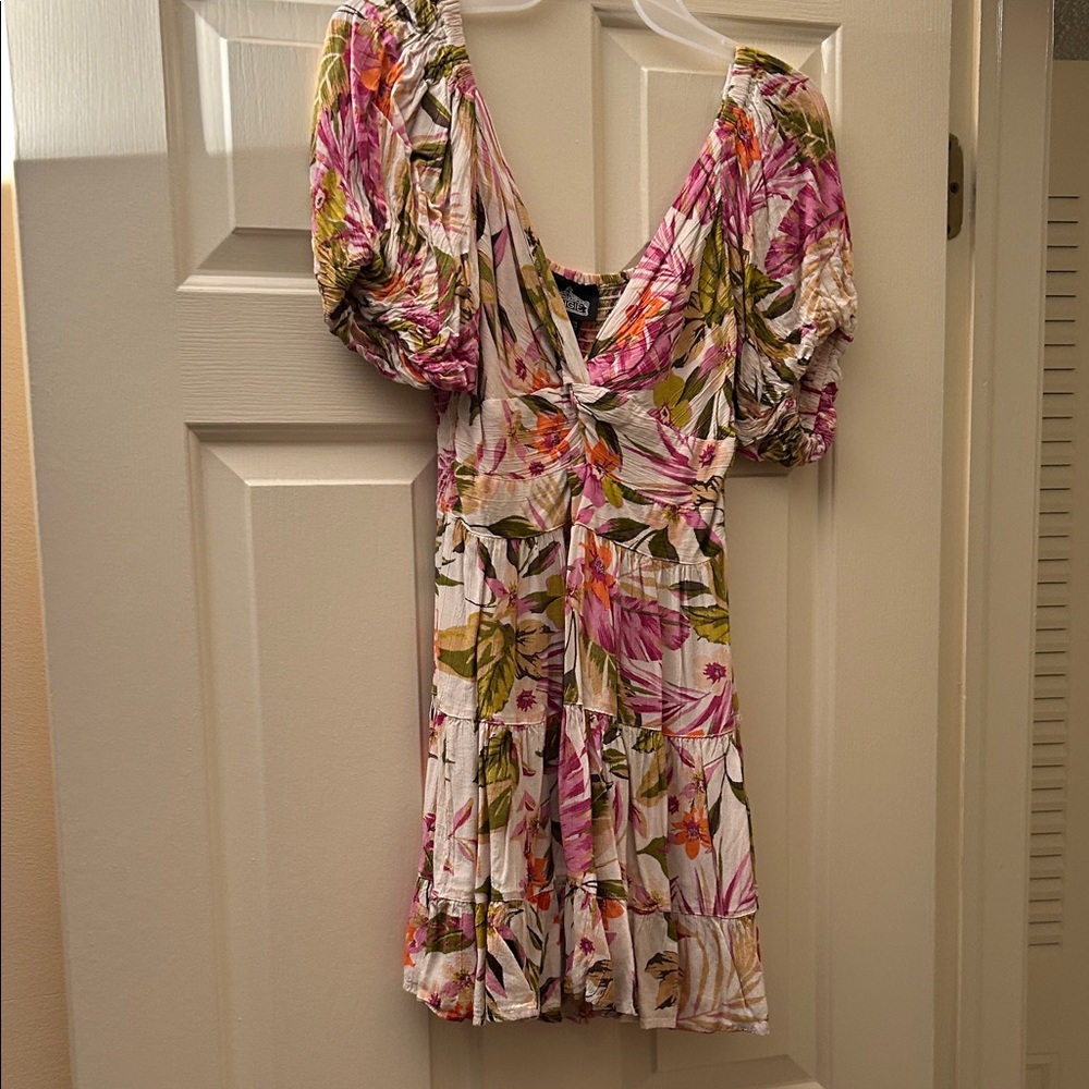 Angie Pink and Green Floral Mini Dress
